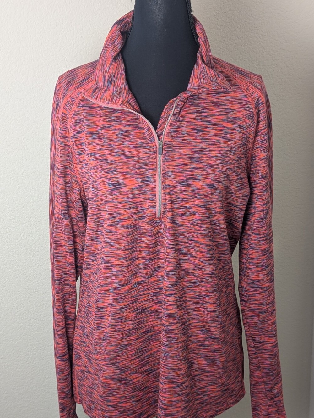 Athleta Large Space Dye 1/4 Zip Pullover Long Sleeve Running Top Pink
